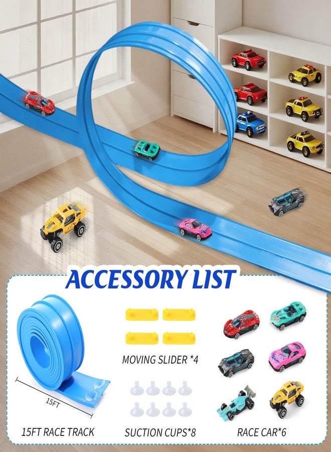 Gretex Flexible Race Track for Kids Ages 4-8: 15 Ft Flex Race Car Ramp Track With 6 Toy Cars Suction Cups, Portable DIY Racetrack Compatible With Diecast 1/64th Cars, Ideal Gift for Kids Toys Boys 3-5 - Image 4